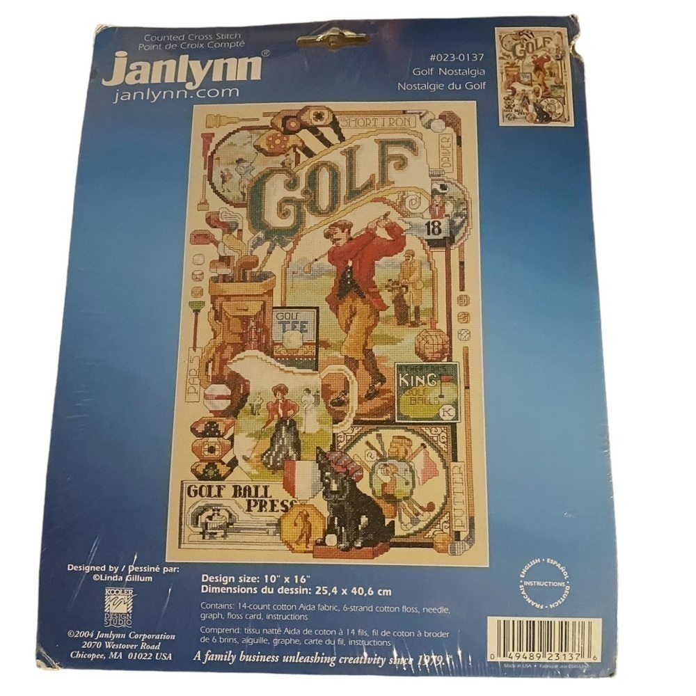 𝅺NEW Golf Nostalgia Counted Cross Stitch Janlynn 10”x16”